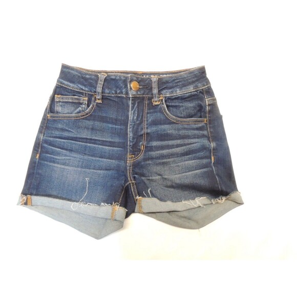 American Eagle Outfitters Pants - American Eagle Hi Rise Shortie Distressed Cut Off Dark Wash Jean Shorts Sz.‎ 0